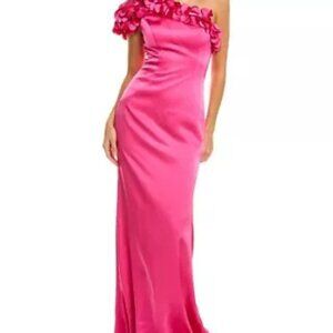 Rene Ruiz One-Shoulder 3D Motif Column Gown